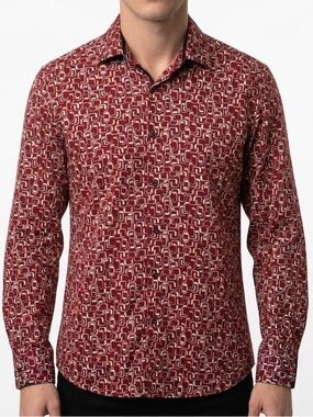 silverstone Collection‎ Mufti Men's Geometric Print Long Sleeve Shirt Size M